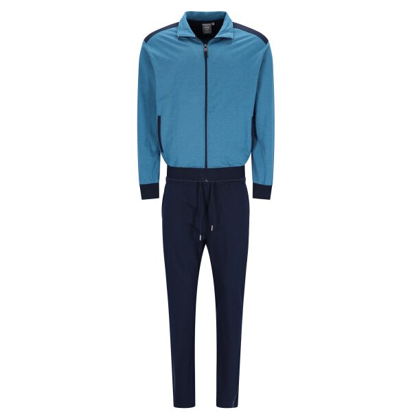 hajo Herren Hausanzug, lang - Soft Sweat, Zip-Jacke, Baumwoll-Mix Blau M
