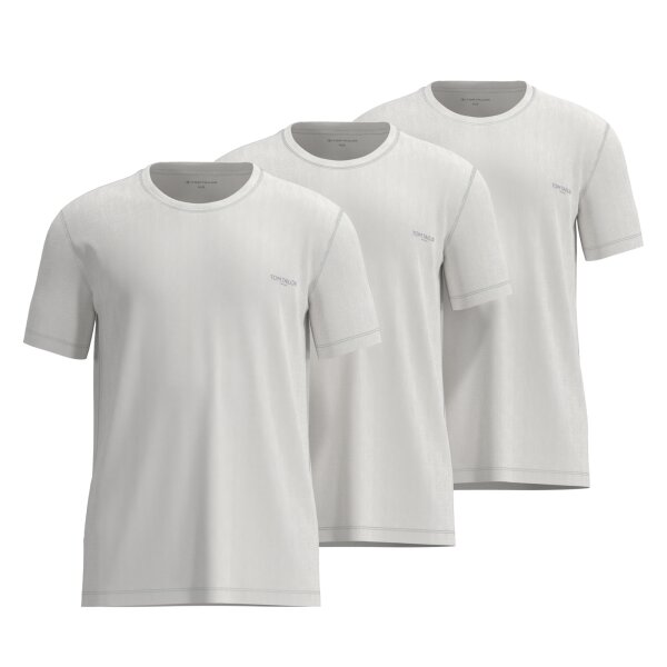 TOM TAILOR Men T-shirt, 3-pack – round neck, short sleeves, single jersey, cotton, plain colour White M (Medium)