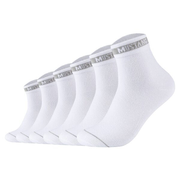 Mustang Herren Quartersocken, 6er Pack - Casual Organic Cotton Quarter, uni Weiß 39-42