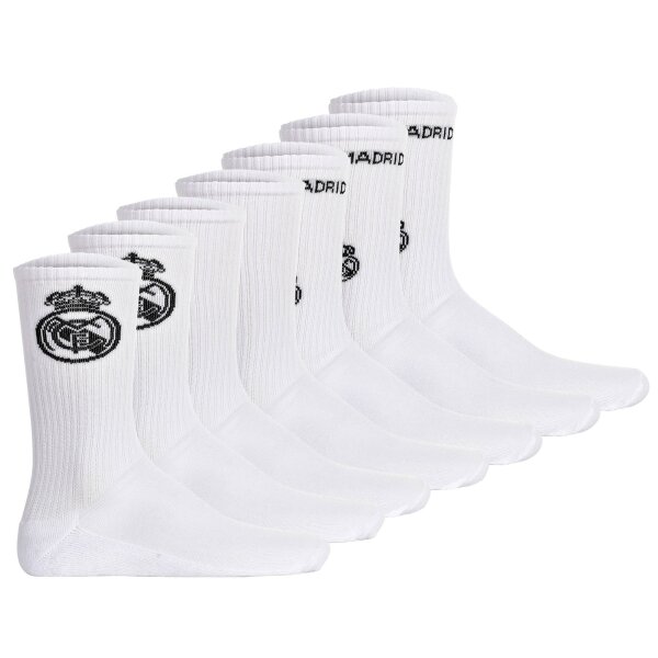 Real Madrid Unisex Socken, 7er Pack - Tennis Socks, Schriftzug-Logo, Baumwollmischung, einfarbig Weiß 35-38