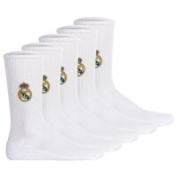 Real Madrid Unisex Socks, 5-Pack – Tennis Embroidery Socks, Emblem Logo embroidered, Cotton Blend, Solid Color White 35-38 (2.5-5 UK)