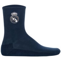Real Madrid Kinder Socken, 5er Pack - Tennis Embroidery Socks, Emblem-Logo gestickt, Baumwollmischung, einfarbig Weiß/Schwarz/Dunkelblau/Grau 23-26