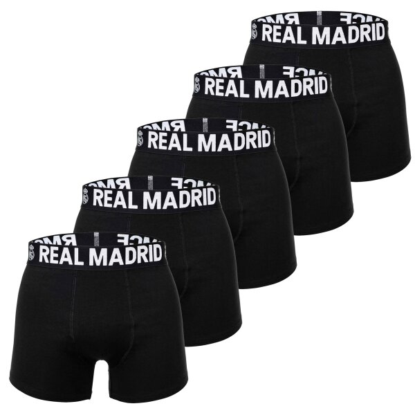 Real Madrid Men’s Boxer Shorts, 5-Pack - Boxer Briefs, Cotton Blend, Logo Waistband, Solid Color Black S (Small)