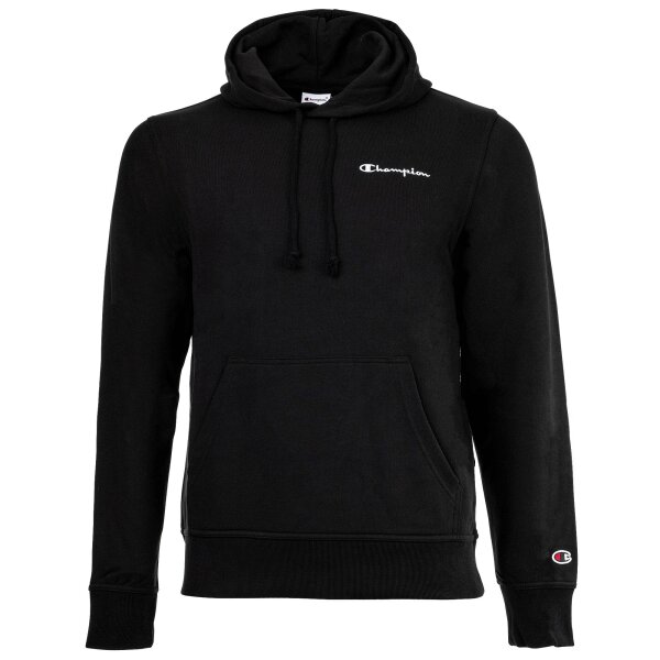 Champion Men Hoodie - Hooded sweatshirt, jumper, small logo, hood, plain colour Black M (Medium)