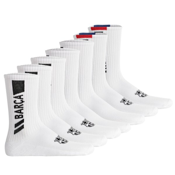 FC Barcelona Unisex Socks, 7-Pack – Tennis Socks, Lettering Logo, Cotton Blend, Plain White 35-38 (2.5-5 UK)