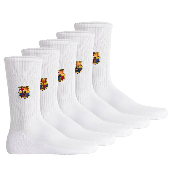 FC Barcelona Unisex Socks, 5-Pack - Tennis Embroidery Socks, Emblem-Logo stitched, Cotton Blend, Solid Color White 35-38 (2.5-5 UK)