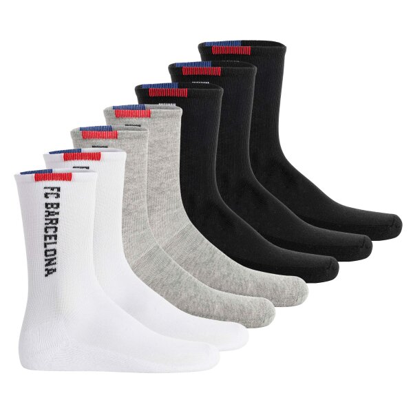 FC Barcelona Kids Socks, 7-Pack - Tennis Socks, Logo Print, Cotton Blend, Solid Color Black/Grey/White 23-26 (6-8 UK)