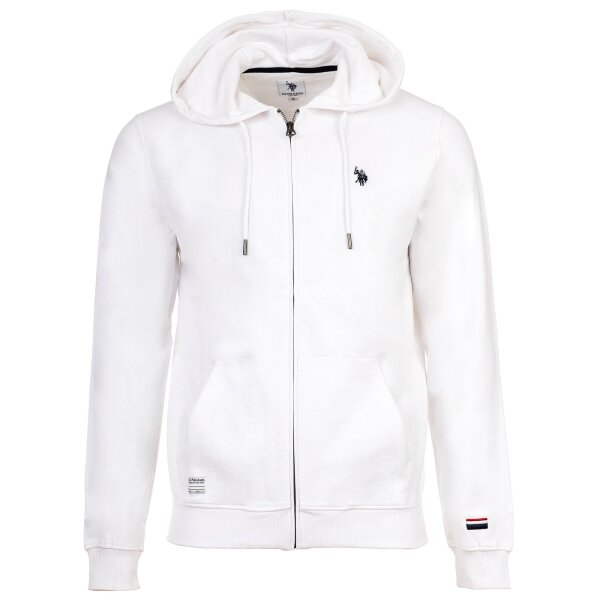 U.S. POLO ASSN. Men Sweat Jacket - Diagonal Fleece Carbon Finish, Zip Jacket, Hood, Cotton White L (Large)
