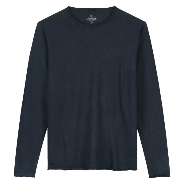 DSTREZZED Mens Long Sleeve Shirt - Newman Crew, Round Neck, Heavy Slub Jersey, Cotton   Dark Blue M (Medium)
