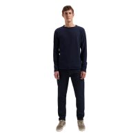 DSTREZZED Mens Long Sleeve Shirt - Newman Crew, Round Neck, Heavy Slub Jersey, Cotton   Dark Blue M (Medium)