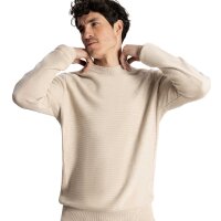 DSTREZZED Mens Knitted Jumper - Mercury Crew, Round Neck, Melange Slub, Cotton Blend Beige M (Medium)