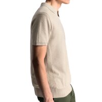 DSTREZZED Mens Knitted Polo Shirt - Mercury Short Sleeve Polo, Melange Slub, Cotton Blend Beige XL (X-Large)