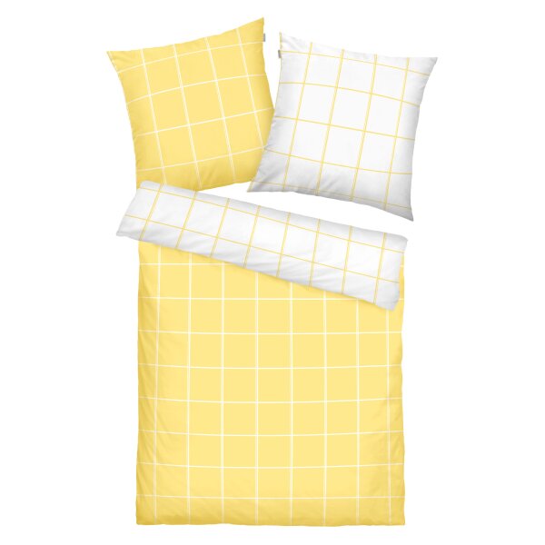 Tom Tailor Bed Linen Set - LARGE CHECK, Renforcé bed linen, reversible design, cotton Yellow/White 155x220cm