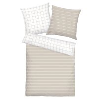 Tom Tailor Bed Linen Set - CHECK & STRIPES, Renforcé bed linen, reversible design, cotton Sand/White 135x200cm