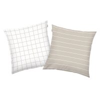 Tom Tailor Bed Linen Set - CHECK & STRIPES, Renforcé bed linen, reversible design, cotton Sand/White 135x200cm