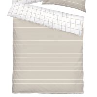 Tom Tailor Bettwäsche Set - CHECK & STRIPES, Renforcé Bettwäsche, Wendemotiv, Baumwolle Sand/Weiß 135x200cm