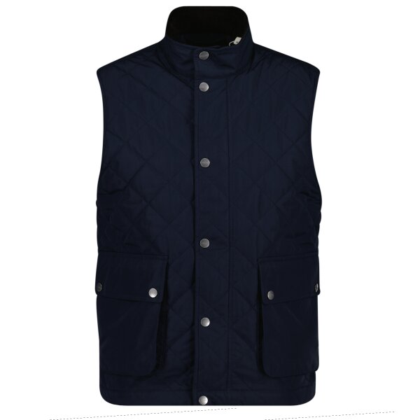 GANT Herren Steppweste - CLASSIC QUILTED VEST, Reißverschluss, Stehkragen Blau L