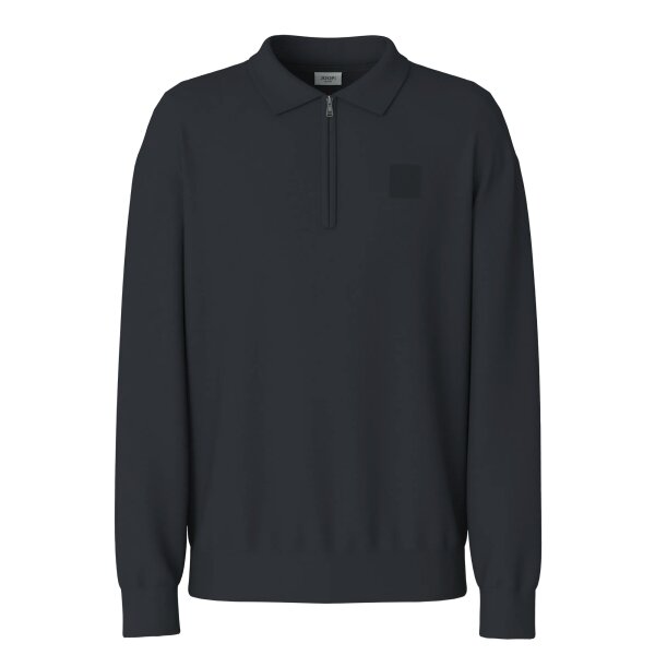 JOOP! JEANS Men Knitted Polo Shirt - Davon, Long Sleeves, Zip Fastening, Polo Collar, Plain Colour Dark blue M (Medium)