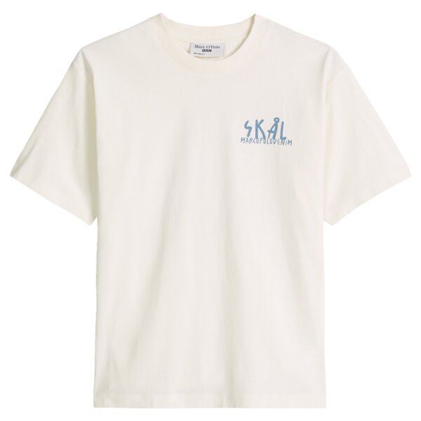 Marc OPolo Denim Mens T-shirt, short sleeves – round neck, front + back print, relaxed fit White (Silky White) M (Medium)