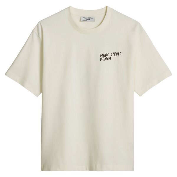 Marc OPolo Denim Mens T-shirt, short sleeves – round neck, front and back print, lobster, relaxed fit White (Silky White) M (Medium)