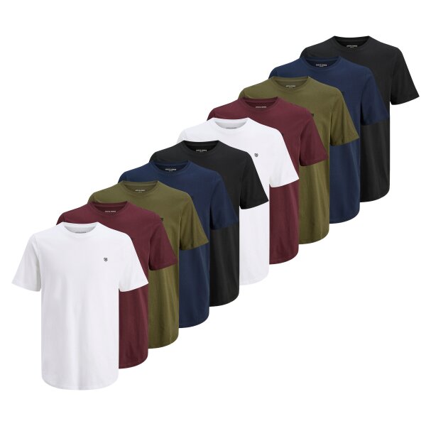 JACK&JONES Mens T-shirt, pack of 10 - JPRBLABRODY TEE CREW NECK 10PK, short sleeve, crew neck, cotton Blue/Green/Red/White S (Small)