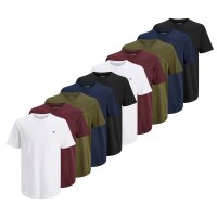 JACK&JONES Mens T-shirt, pack of 10 - JPRBLABRODY TEE CREW NECK 10PK, short sleeve, crew neck, cotton Blue/Green/Red/White S (Small)