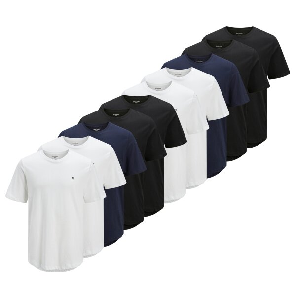 JACK&JONES Mens T-shirt, pack of 10 - JPRBLABRODY TEE CREW NECK 10PK, short sleeve, crew neck, cotton White/Blue/Black M (Medium)