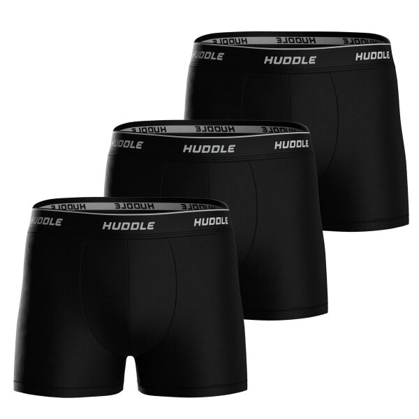 HUDDLE Herren Boxershorts, 3er Pack - Baumwollmischung, Logobund, einfarbig Schwarz M