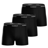 HUDDLE Herren Boxershorts, 3er Pack - Baumwollmischung, Logobund, einfarbig Schwarz M