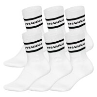 HUDDLE Unisex Socken, 6er Pack - Streifen, Logo, Crew, Sportsocken, einfarbig Weiß 35-38
