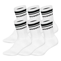 HUDDLE Unisex Socken, 6er Pack - Doppelstreifen, Logo, Crew, Sportsocken, einfarbig Weiß 35-38