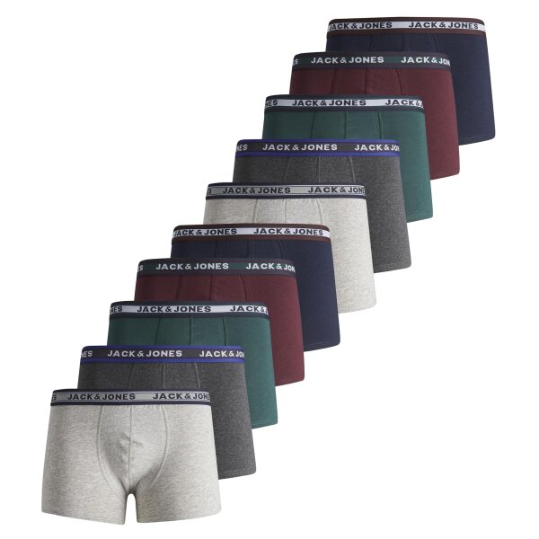 JACK&JONES Jungen Boxershorts, 10er Pack - JACOLIVER TRUNKS, Baumwoll-Stretch, Logobund Grau/Blau/Grün/Rot 128