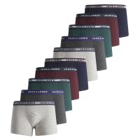 JACK&JONES Jungen Boxershorts, 10er Pack - JACOLIVER TRUNKS, Baumwoll-Stretch, Logobund Grau/Blau/Grün/Rot 128