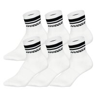 HUDDLE Unisex Socken, 6er Pack - Doppelstreifen, Logo, Short Crew, Sportsocken, einfarbig Weiß 39-42