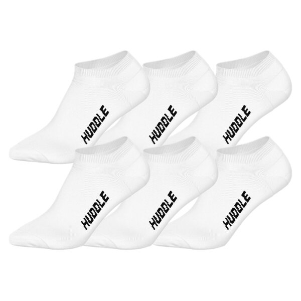 HUDDLE Unisex Sneaker Socks, 6-Pack - Basic, Logo, Sneaker, Sports Socks, Solid Color White 35-38 (3-5 UK)