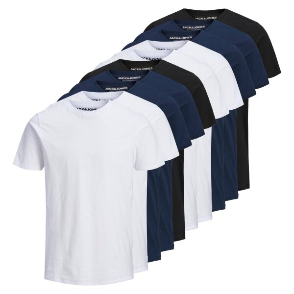 Jack & Jones Mens T-Shirt, 10-Pack - JJEORGANIC BASIC TEE O-NECK, short sleeve, organic cotton White/Navy/Black S (Small)