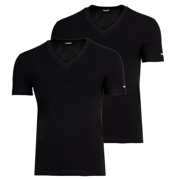 DSQUARED2 Mens T-shirts, 2-pack, V-neck - TWIN-PACK V-NECK T-SHIRT, Stretch Cotton Black M (Medium)