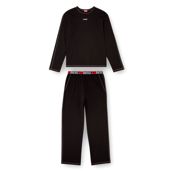 DIESEL Mens Pajamas, long, 2-piece - SET-NOLAN-D-CORE, cotton, contrast stitching, logo waistband Black M (Medium)