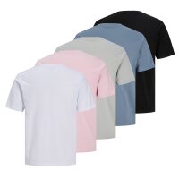 JACK&JONES Herren T-Shirts, 5er Pack - JCOLOGAN SUMMER PRINT, Rundhals, Baumwolle Rosa/Weiß/Schwarz S