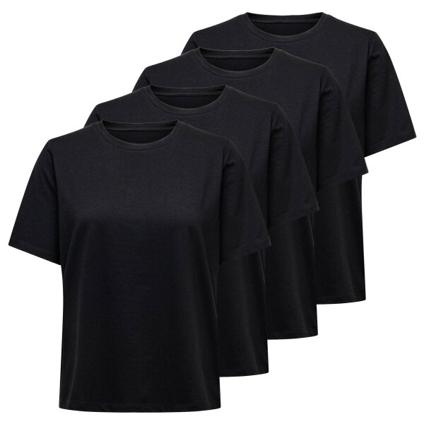ONLY Damen T-Shirt 4er Pack - ONLONLY TEE, Rundhals, Baumwolle, einfarbig Schwarz L