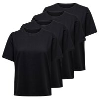 ONLY Damen T-Shirt 4er Pack - ONLONLY TEE, Rundhals, Baumwolle, einfarbig Schwarz L