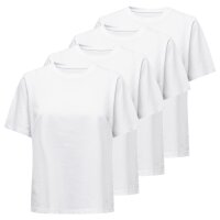 ONLY Women T-shirt Pack of 4 - ONLONLY TEE, round neck, cotton, plain colour White XS (X-Small)