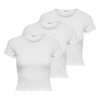 ONLY Women T-shirt Pack of 3 - ONLEMMA SHORT TOP, round neck, cropped, ribbed, plain colour White XS (X-Small)