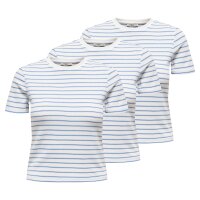 ONLY Damen T-Shirt 3er Pack - ONLLUPE STRIPE TEE, Kurzarm, Rundhals, Slim Fit, Streifen Weiß/Blau L