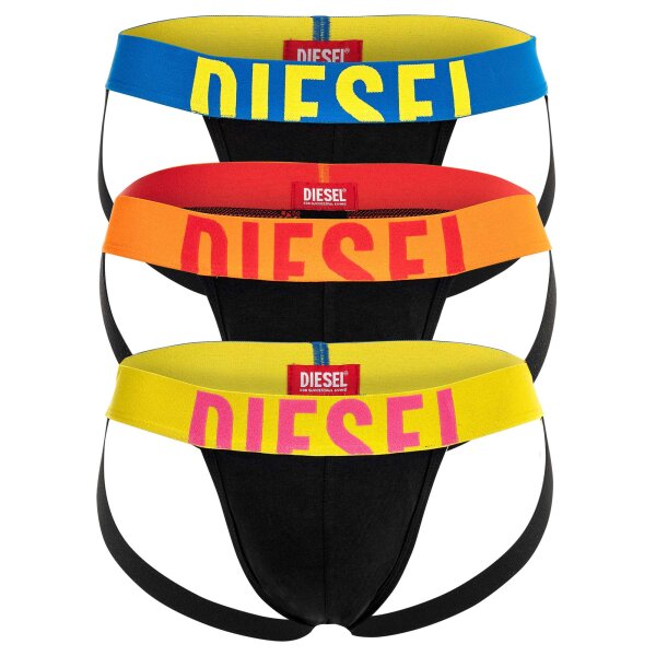 DIESEL Herren Jockstraps, 3 Pack - JOCKY-D-POP, Logobund. Cotton Stretch Schwarz/Gelb/Pink M