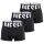 DIESEL Men Boxer Shorts, 3-pack - DAMIEN-D-POP 55, Boxer Briefs, Retro-style, Large Logo, Microfibre Black M (Medium)