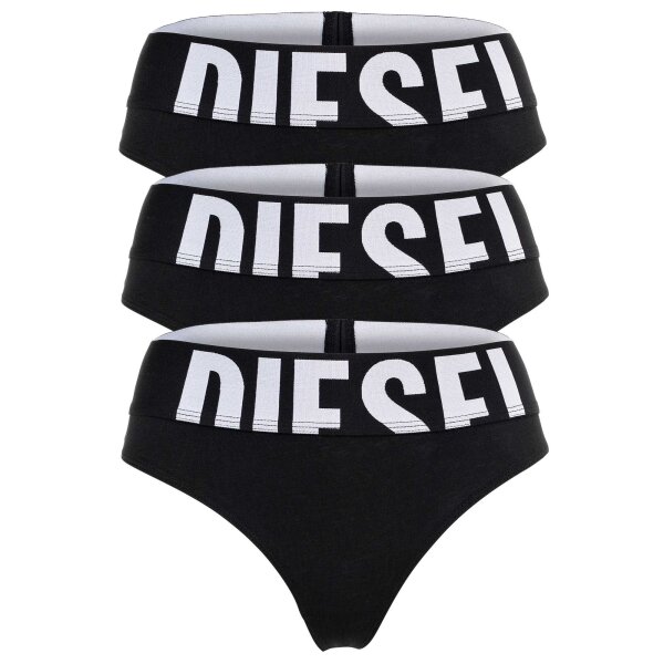 DIESEL Damen Strings, 3er Pack - UFST-STARS-THREEPACK, Big Logo, Cotton Stretch, einfarbig Schwarz XS