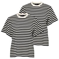 ONLY Women T-shirt Pack of 2 - ONLLIVINA LIFE STRIPE TEE, short sleeves, round neck, stripes Black/White XL (X-Large)