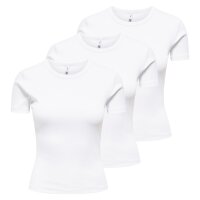 ONLY Damen T-Shirt 3er Pack - ONLVAL LIFE O-NECK TOP, Rundhals, Baumwolle, einfarbig Weiß XS
