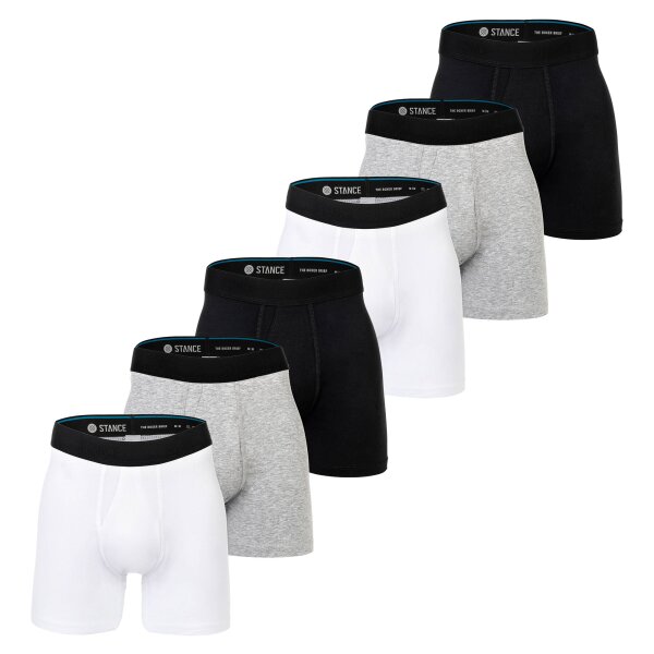 STANCE Herren Boxershorts, 6er Pack - Boxer Brief, Performance Boxershorts, Logobund Schwarz/Weiß/Grau M